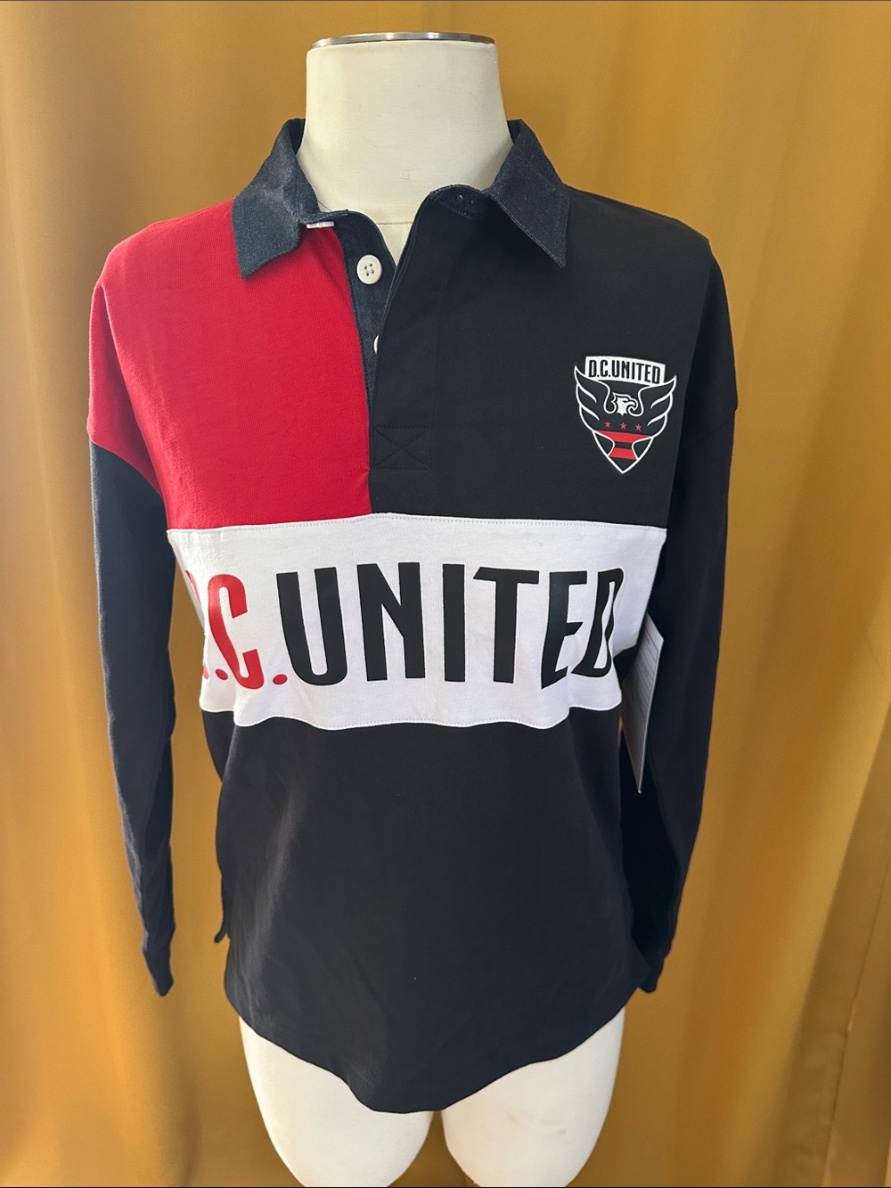D.C. United Kids Long-Sleeve Rugby Polo - Black/Red/White
